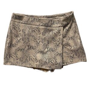Zara Basic Faux Suede Snake Print Skort Large Asymmetrical Front Mini Skirt